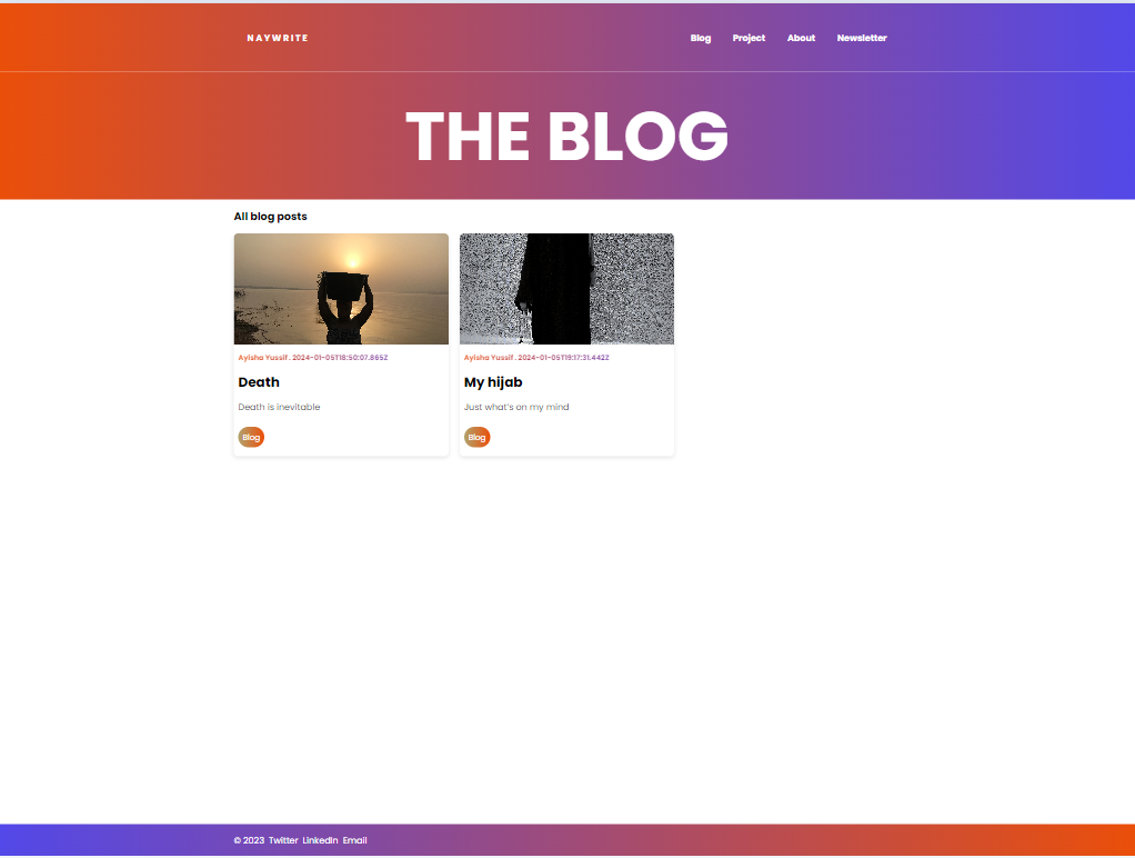 Screenshot of blog project