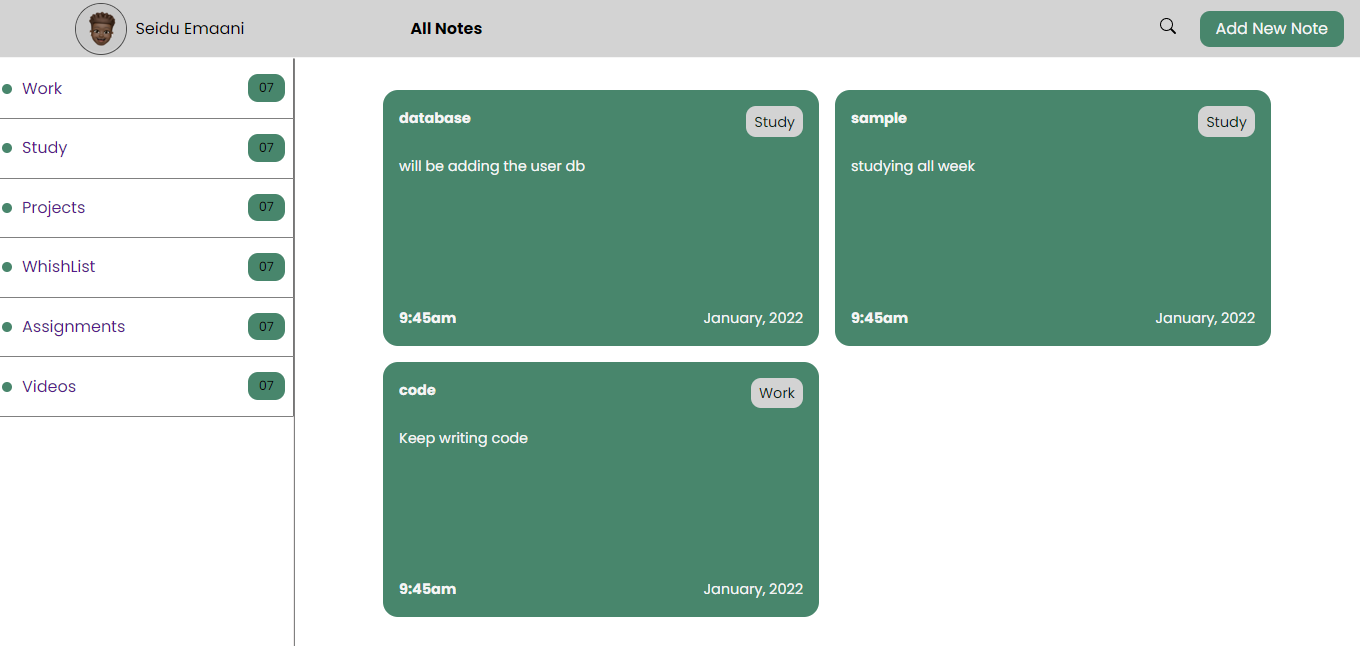 Screenshot of noteApp project